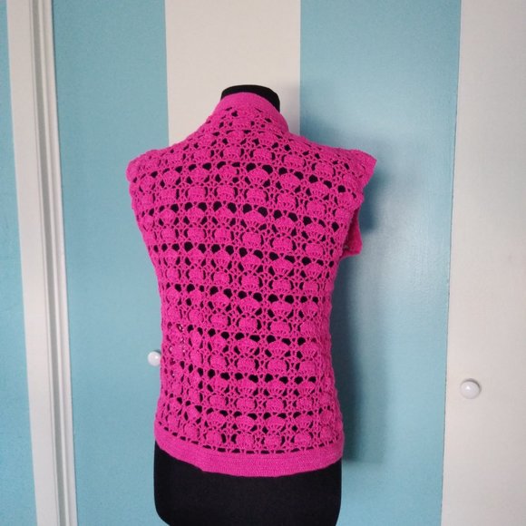 Handmade Crochet Hot Pink Vest w/ Crochet Flower - Picture 8 of 9